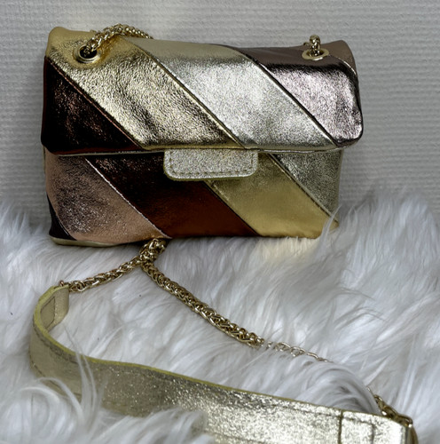Leder patchwork metallic gold - patchwork,