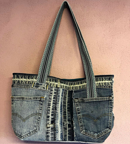 Denim patchwork schultertasche - denim,
