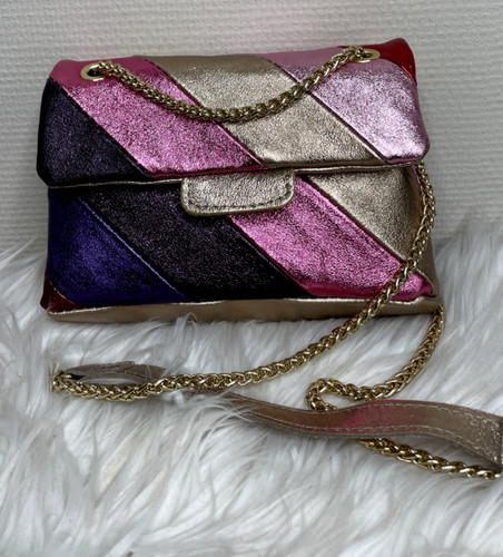 Leder patchwork metallic pink - leder,